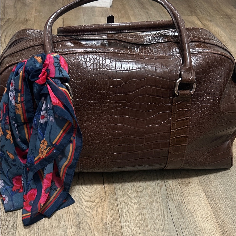 Brown Crocodile-Embossed Men's Travel Bag